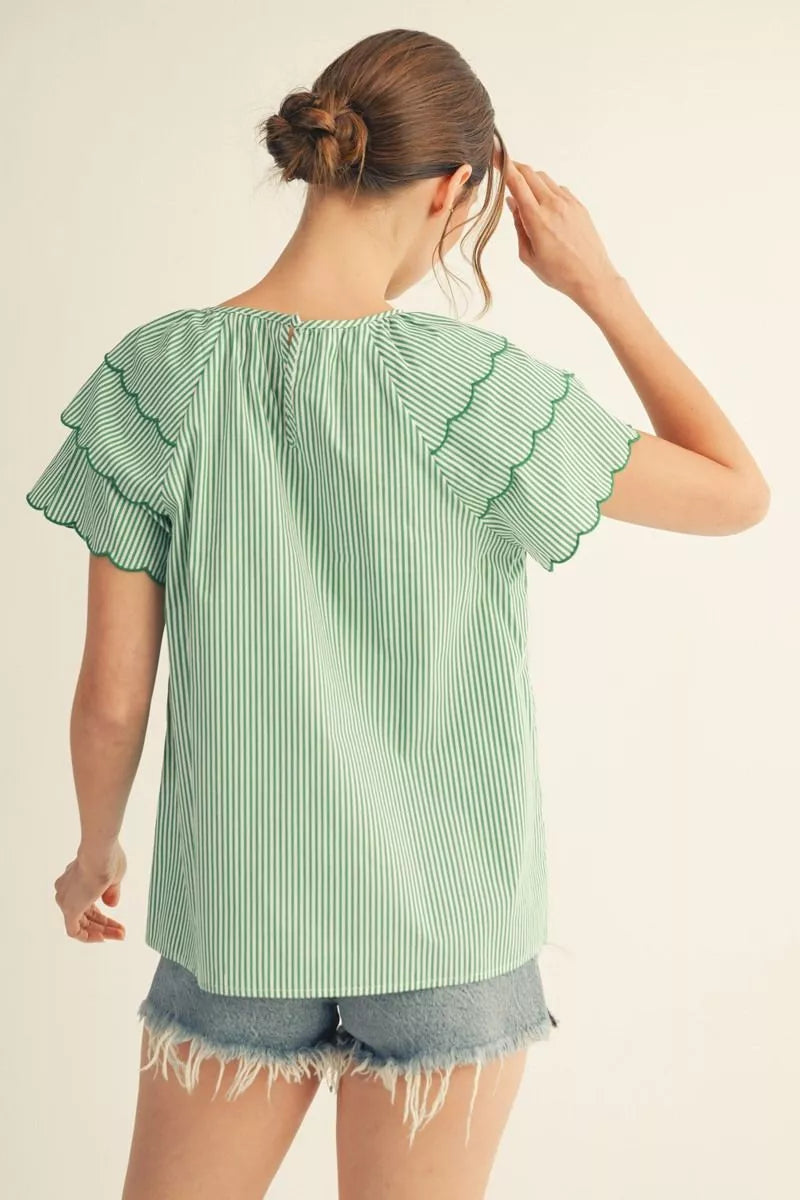 Scalloped Sleeve Raglan Top