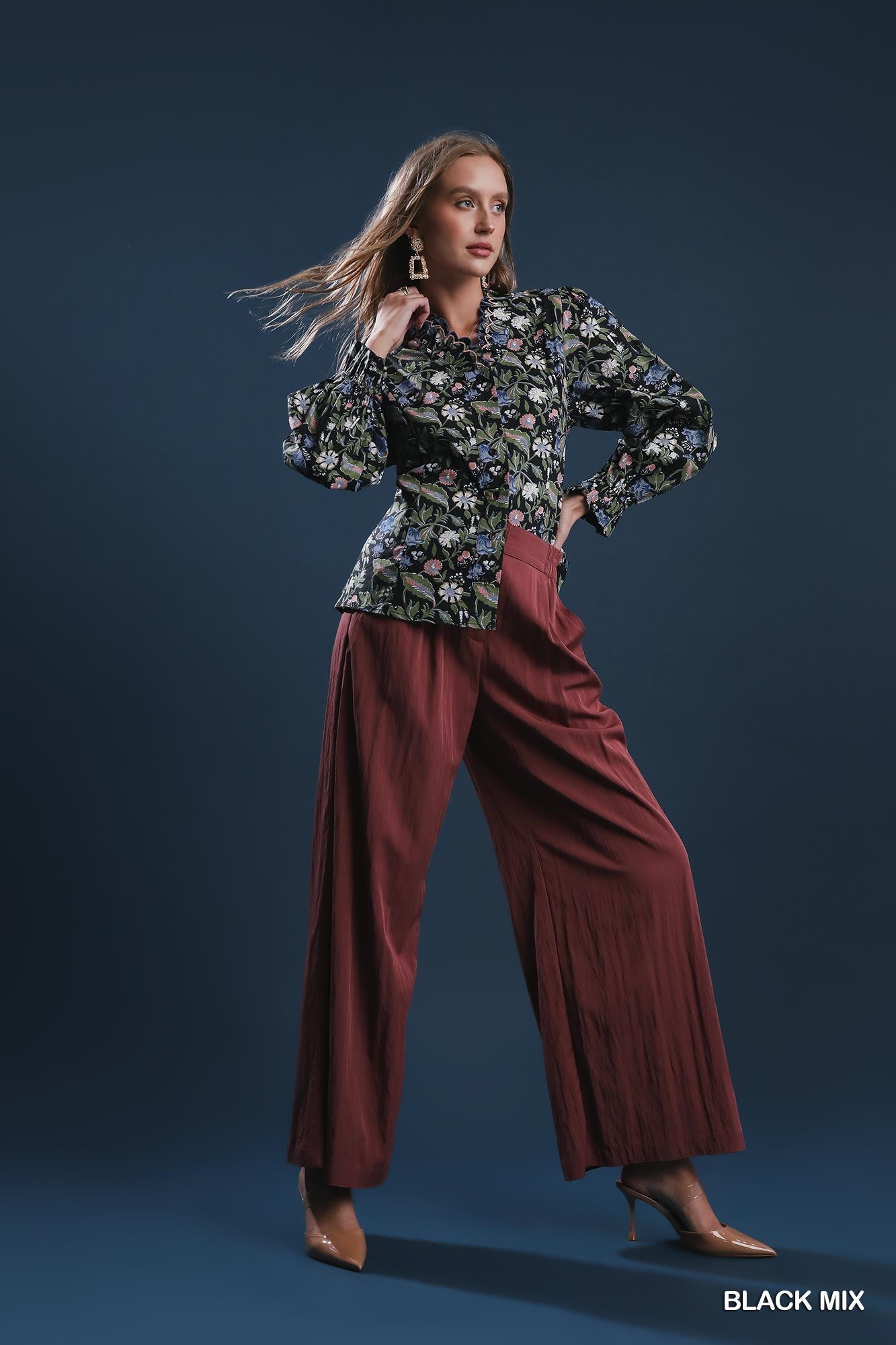 Button-Up Blouse with Ruffle Trim