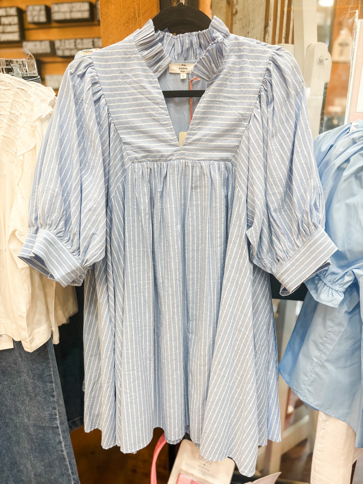 Pinstripe V-neck Mini Dress