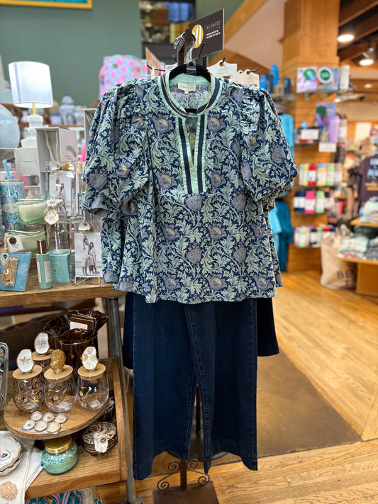 Paisley Floral Puff Shoulder Top
