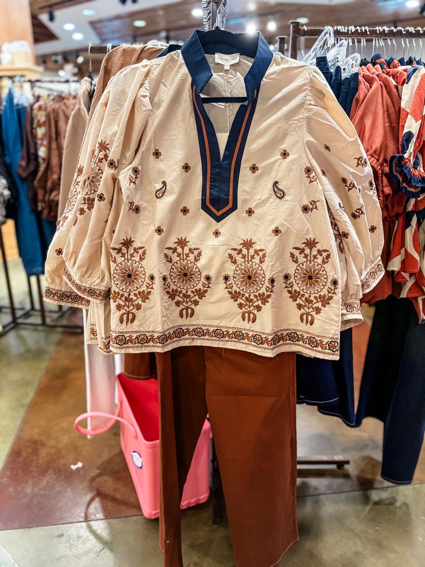 Floral Embroidered 3/4 Sleeve Top