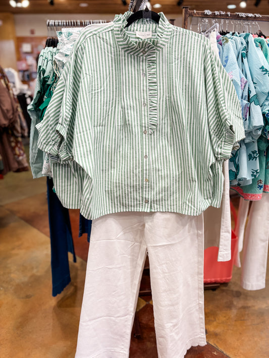 Short Sleeve Striped Button Down