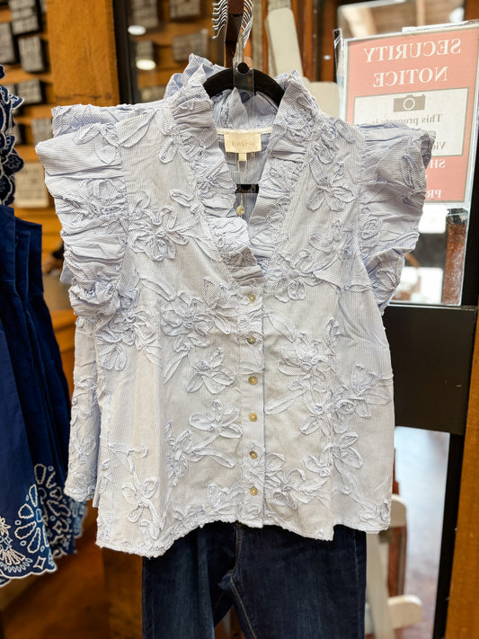Sleeveless Striped Floral Applique Top