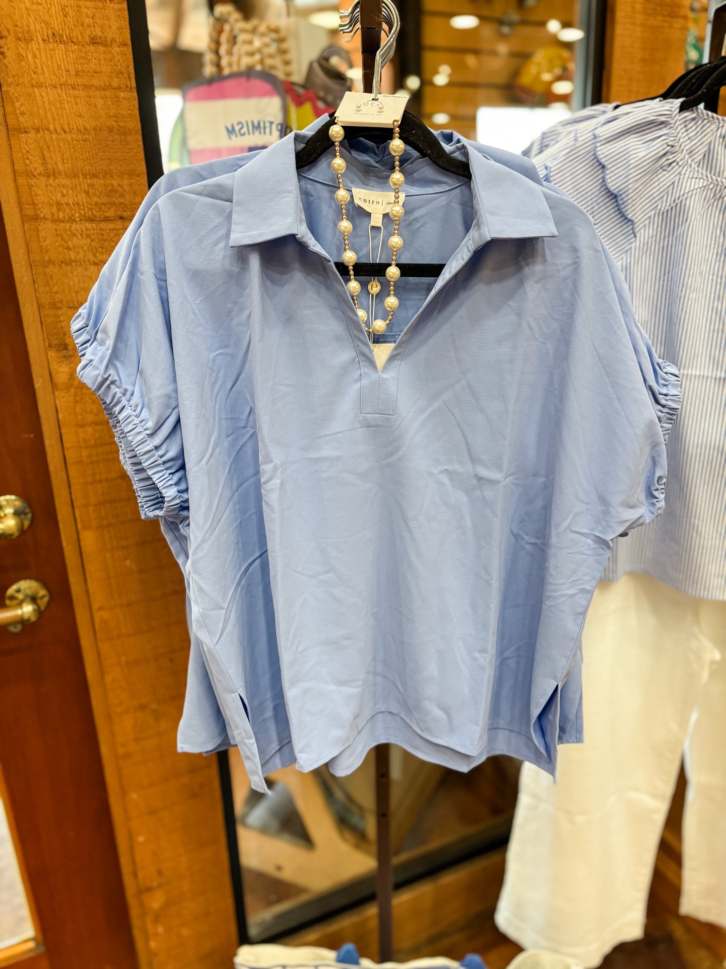 Short Sleeve Split Collar Top