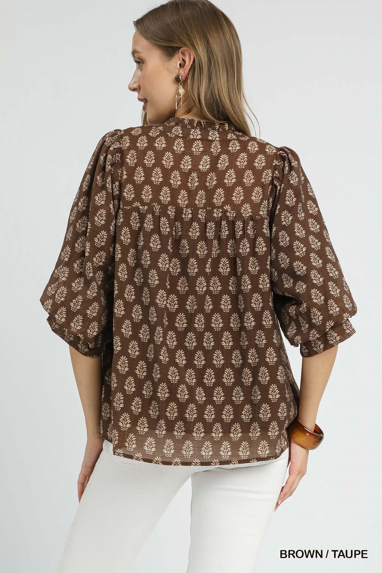 Floral Print V-Split Blouse