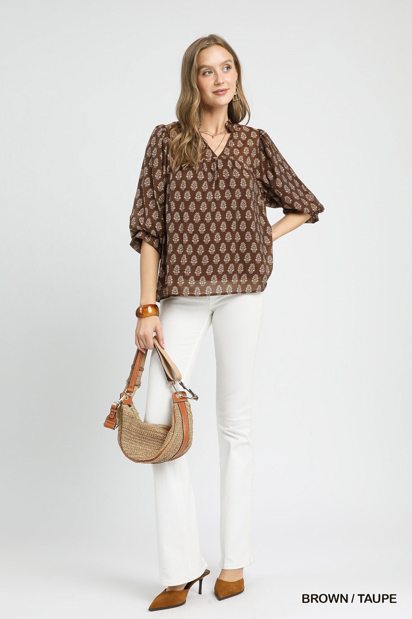 Floral Print V-Split Blouse