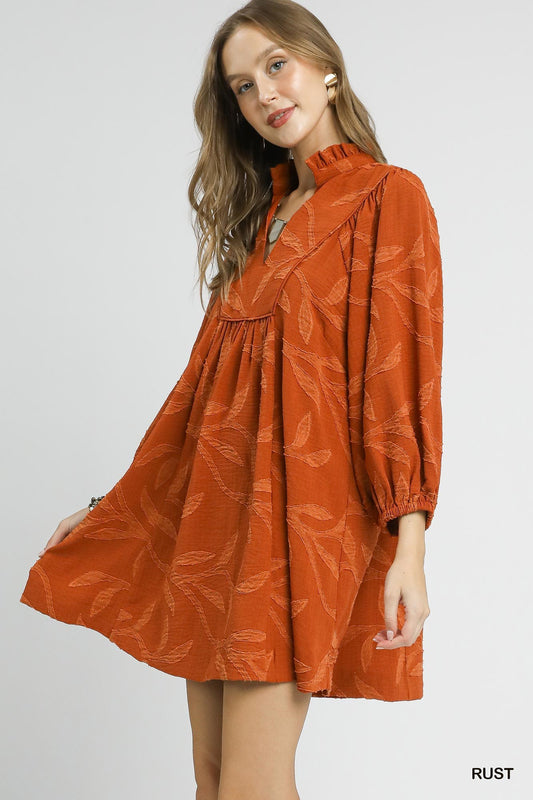Jacquard High Ruffle Neck Dress