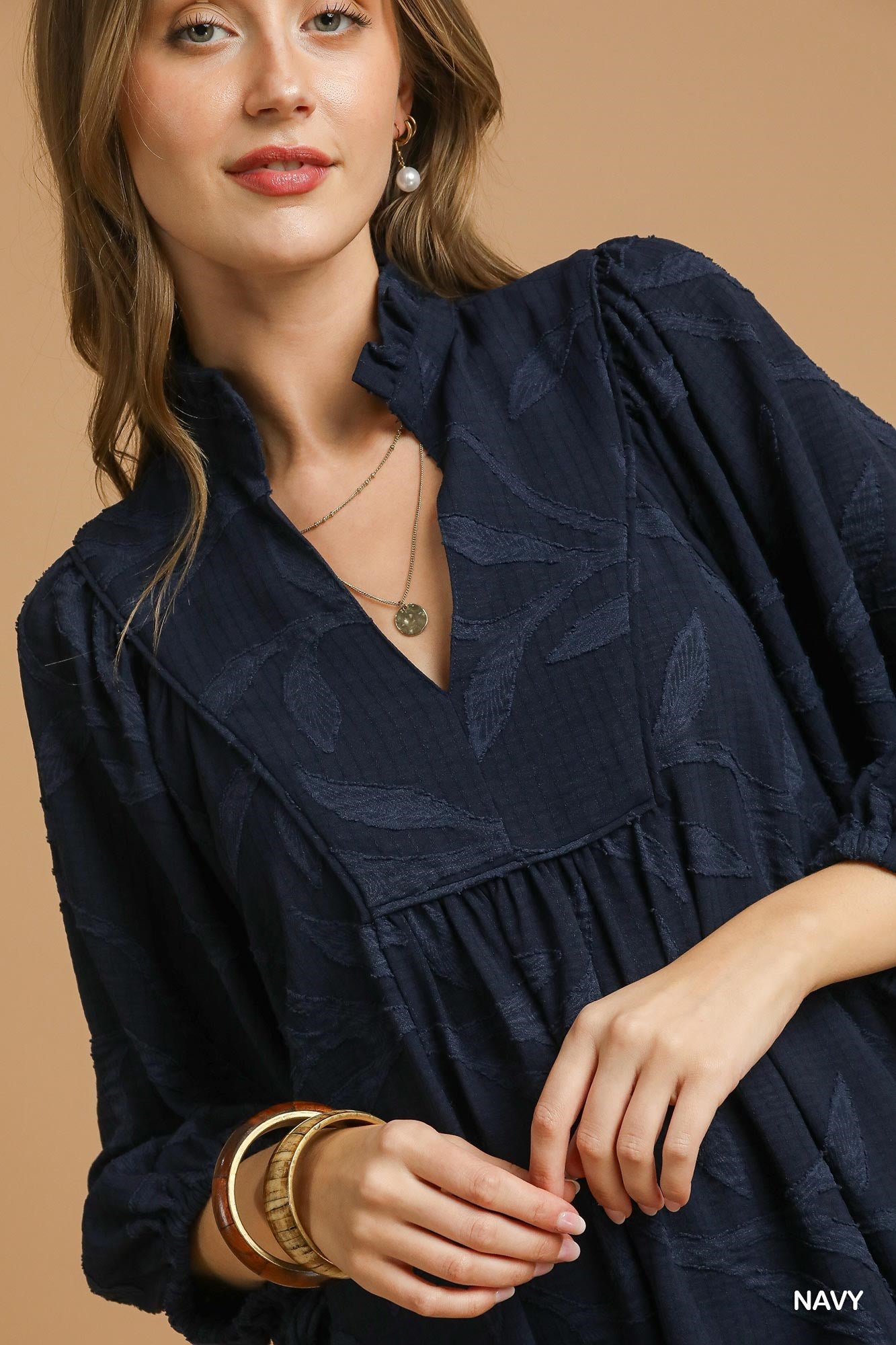 Jacquard High Ruffle Neck Dress