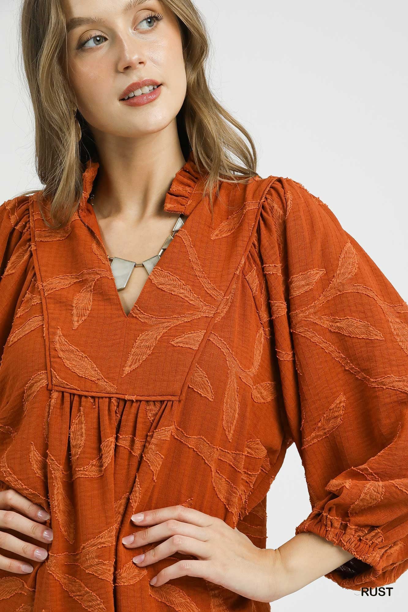 Jacquard High Ruffle Neck Dress
