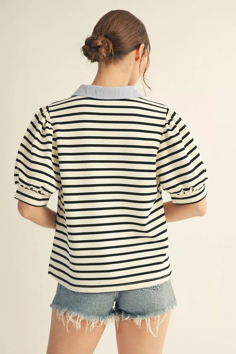 Striped Top with Contrasting Collar