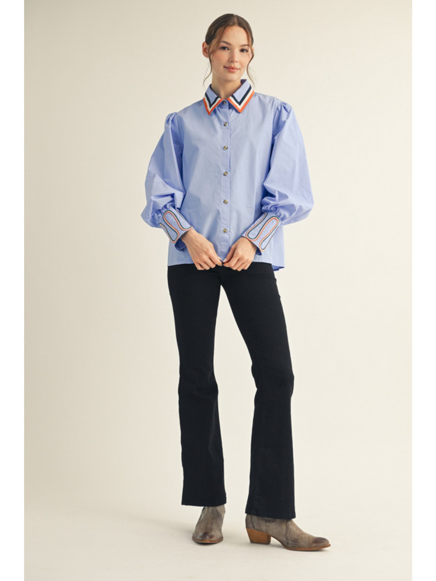 Long Sleeve Button Down Shirt with Emboidery