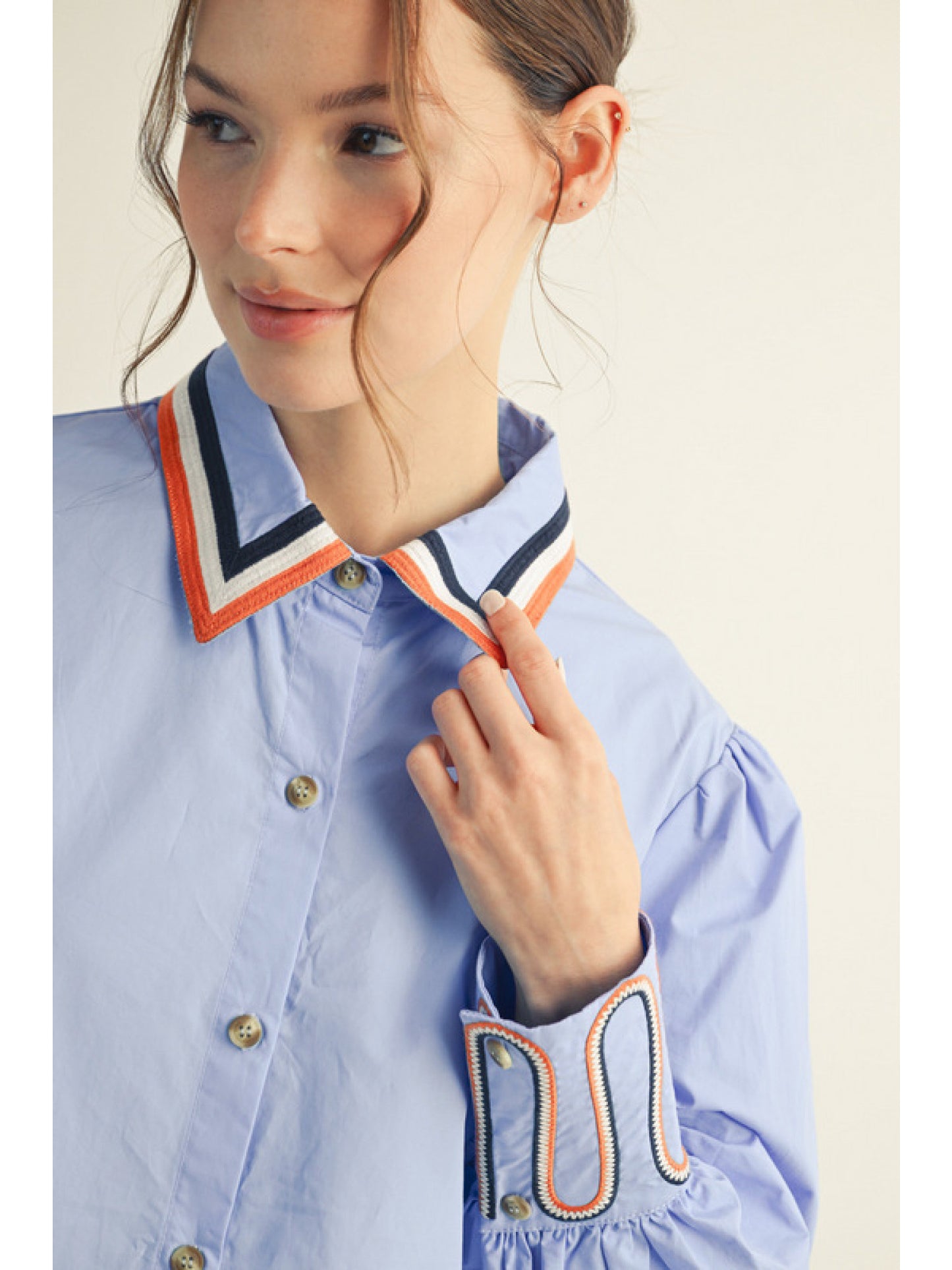 Long Sleeve Button Down Shirt with Emboidery