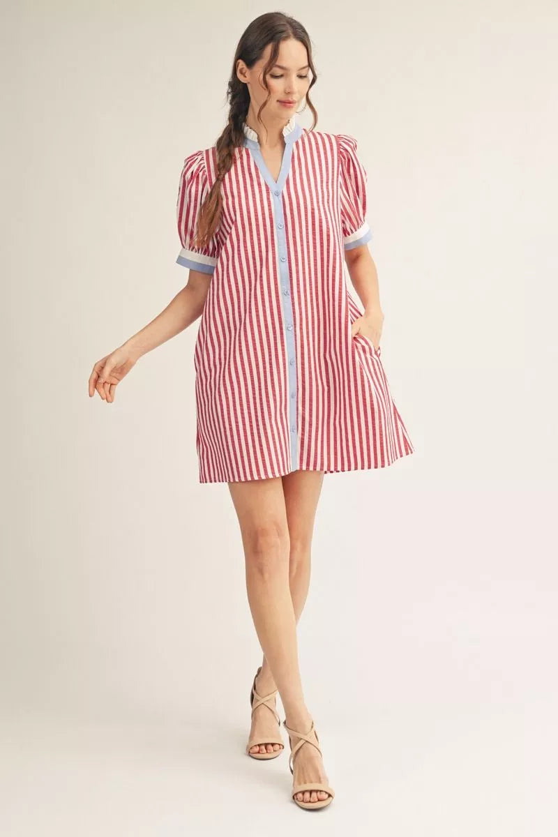 Puff Sleeve Striped Dress