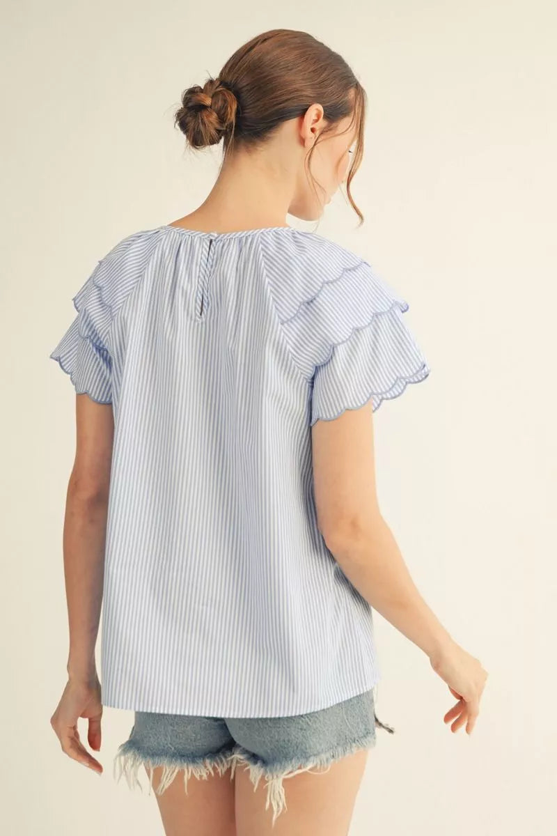 Scalloped Sleeve Raglan Top