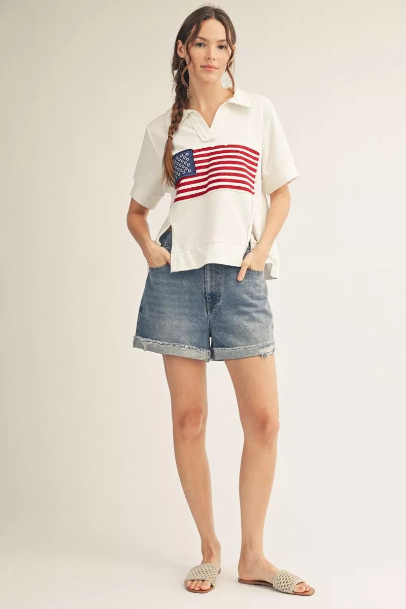 Short Sleeve American Flag Top