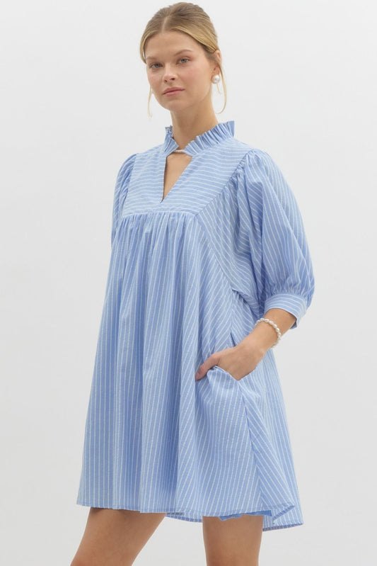 Pinstripe V-neck Mini Dress