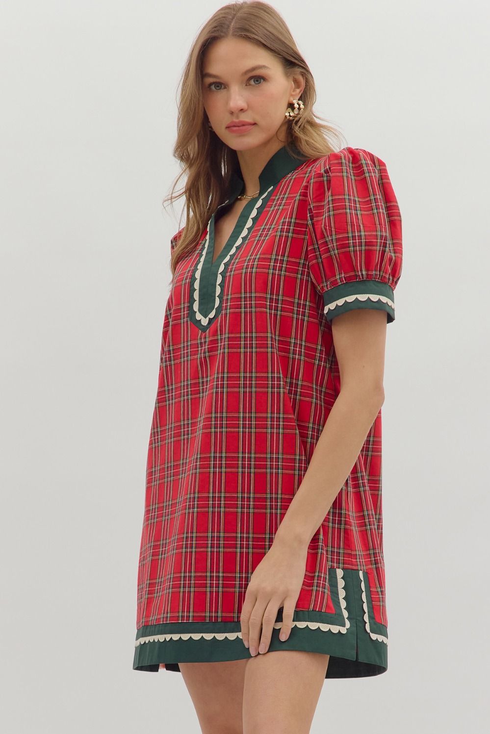 Plaid Mini Dress with Contrasting Trim