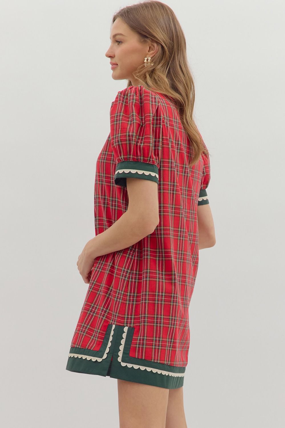 Plaid Mini Dress with Contrasting Trim