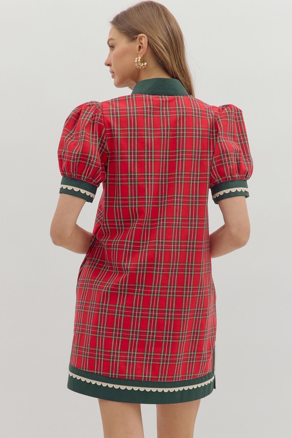 Plaid Mini Dress with Contrasting Trim