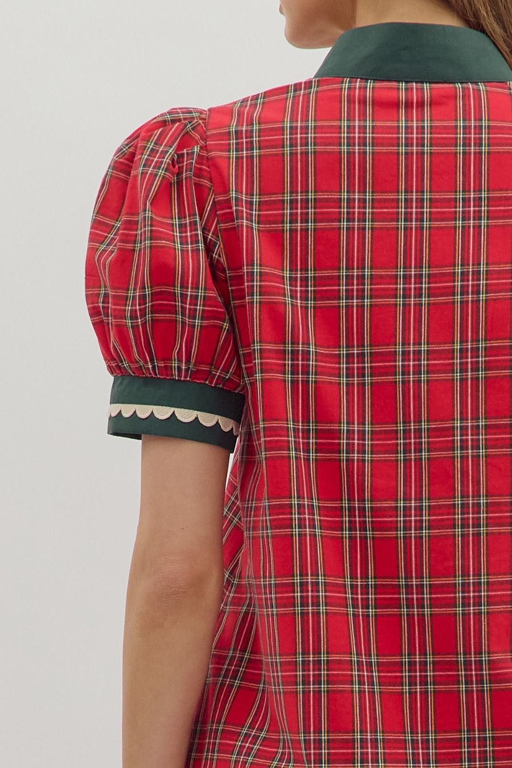 Plaid Mini Dress with Contrasting Trim