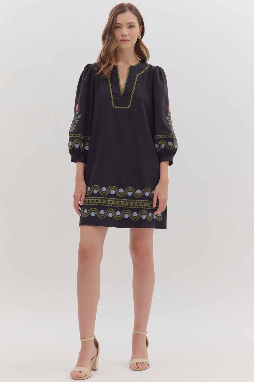 Embroidered Caftan Mini Dress