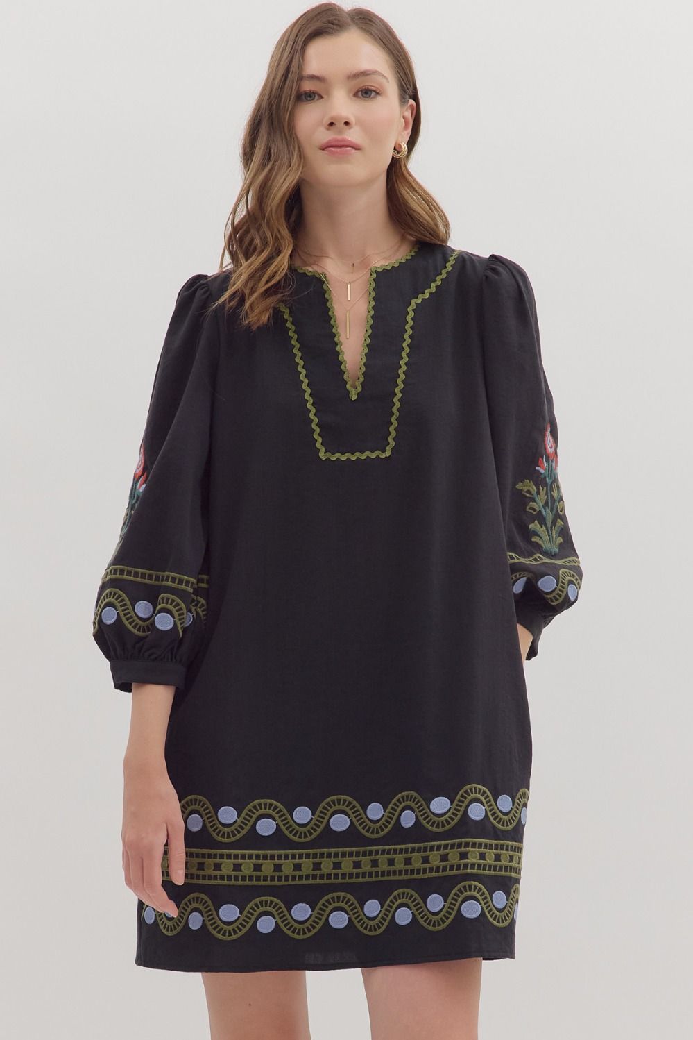 Embroidered Caftan Mini Dress