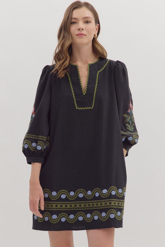 Embroidered Caftan Mini Dress