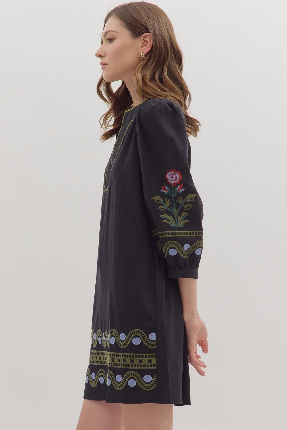 Embroidered Caftan Mini Dress