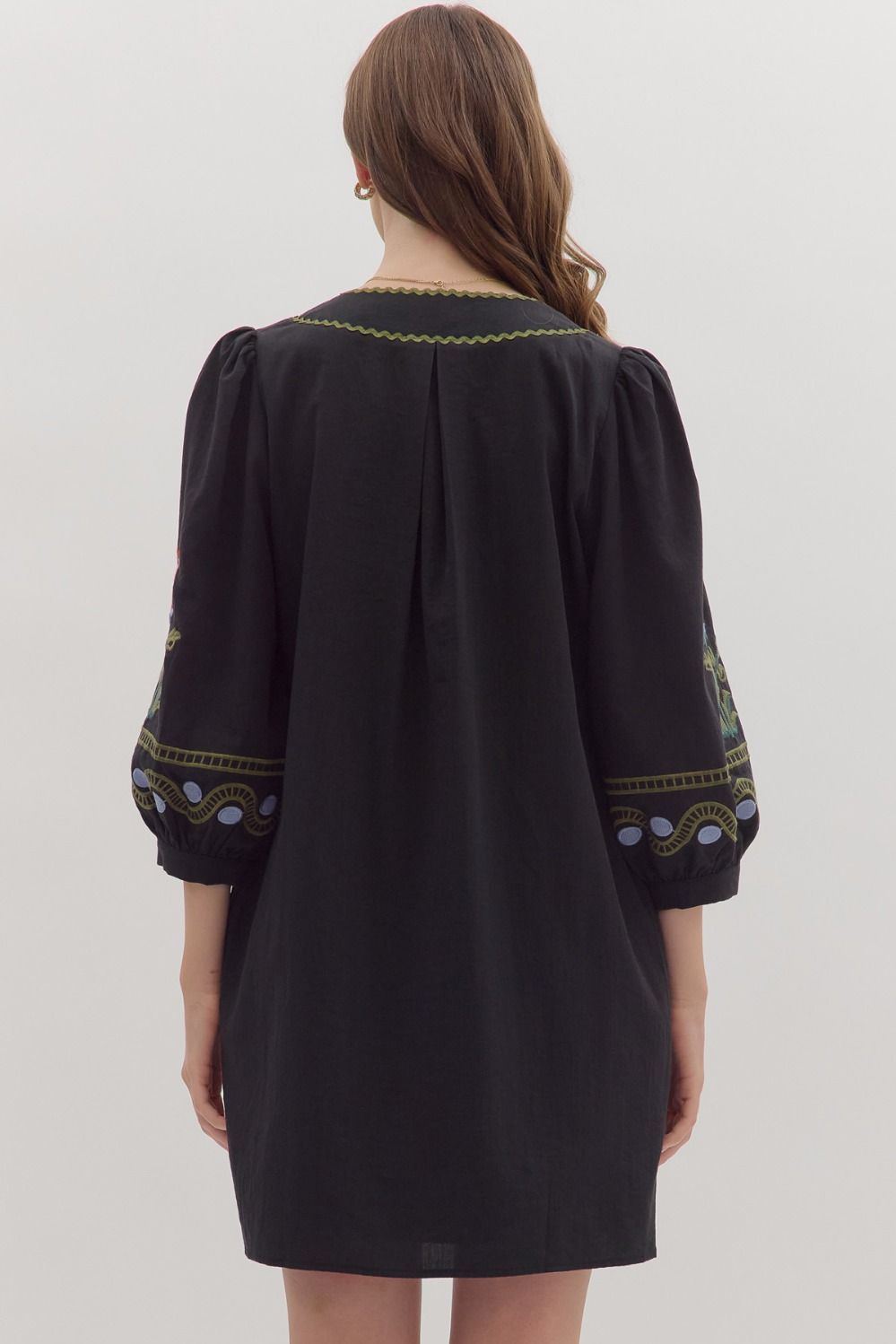 Embroidered Caftan Mini Dress