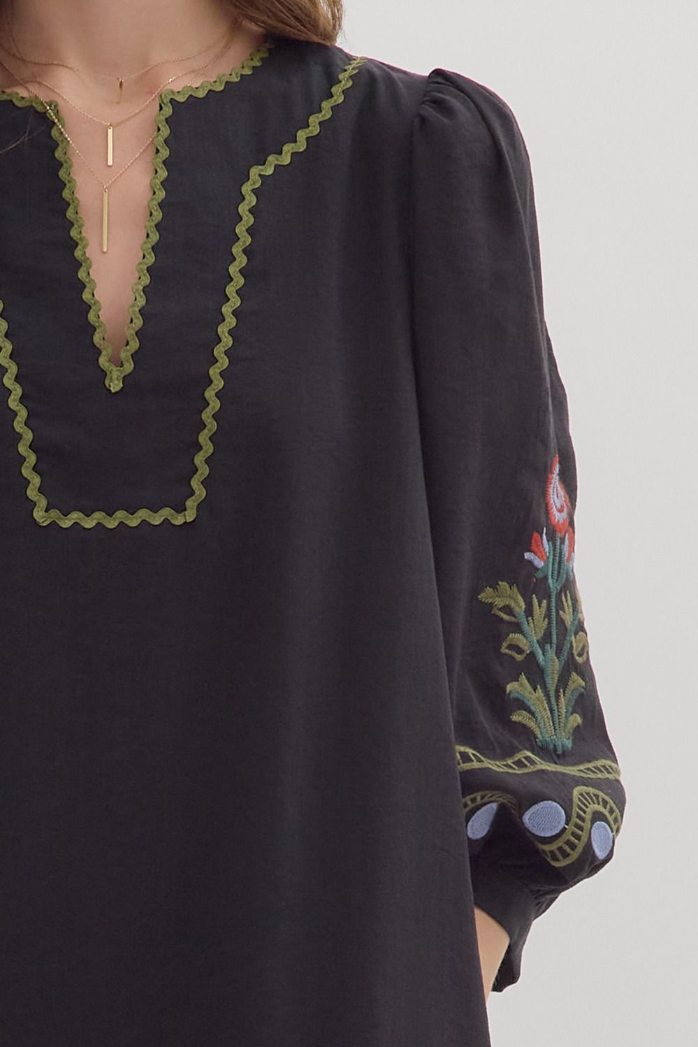 Embroidered Caftan Mini Dress