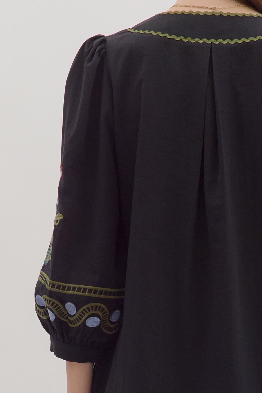 Embroidered Caftan Mini Dress