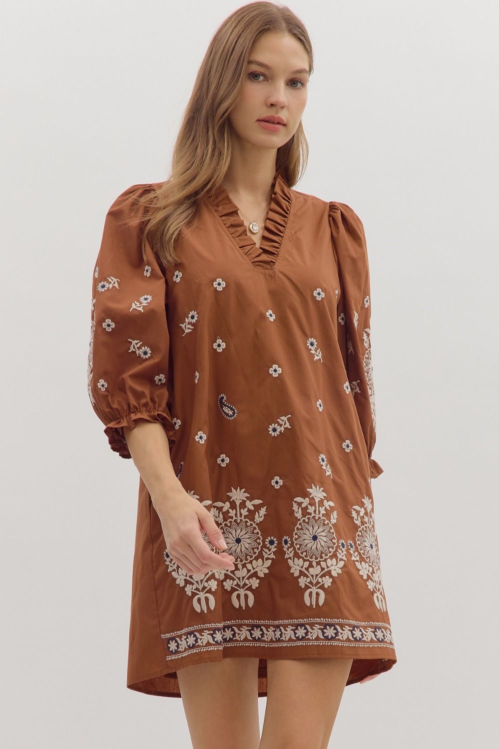 Floral Embroidered Puff Sleeve Dress