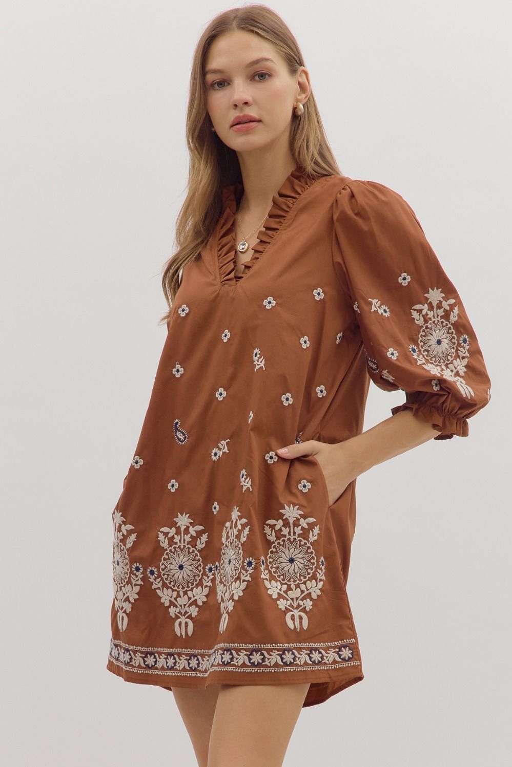 Floral Embroidered Puff Sleeve Dress