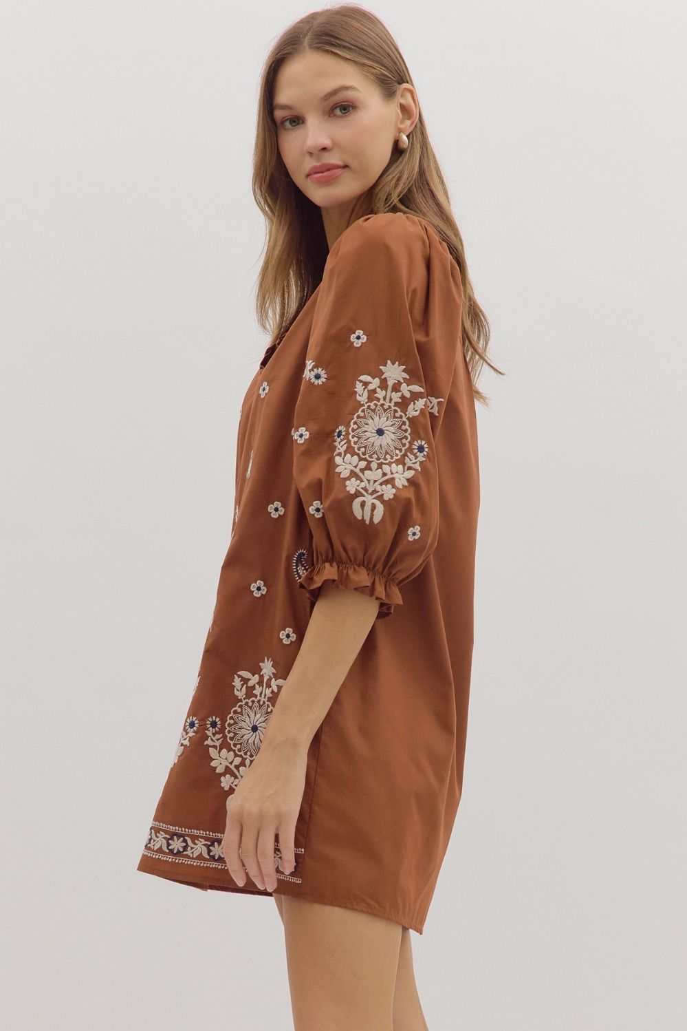 Floral Embroidered Puff Sleeve Dress
