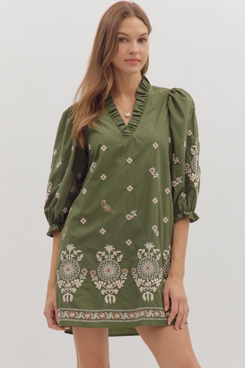 Floral Embroidered Puff Sleeve Dress