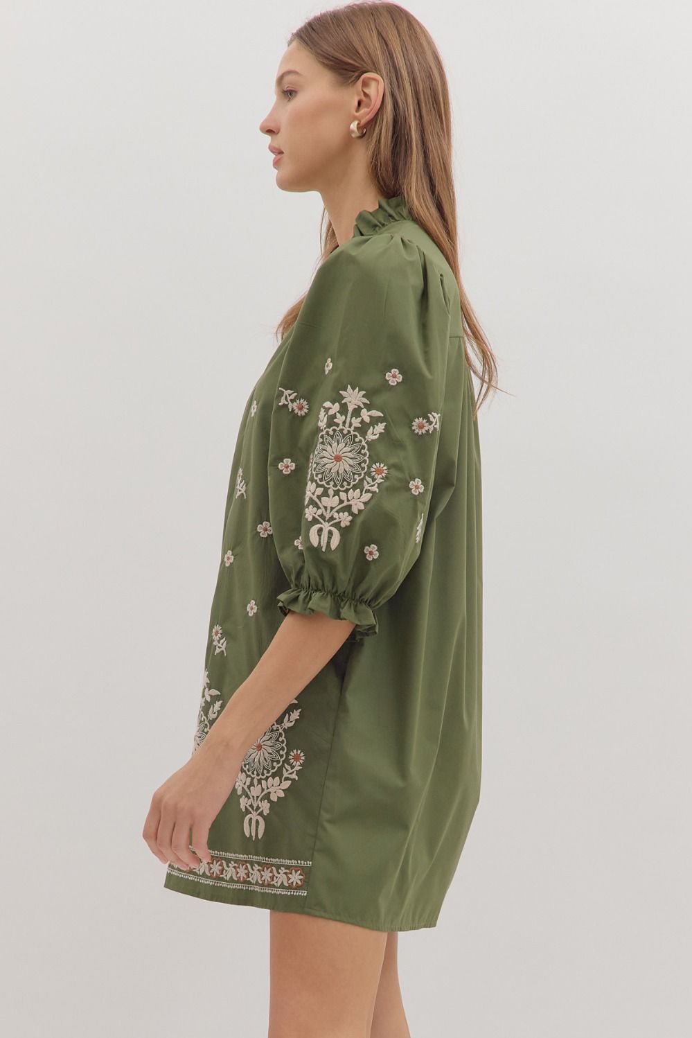Floral Embroidered Puff Sleeve Dress