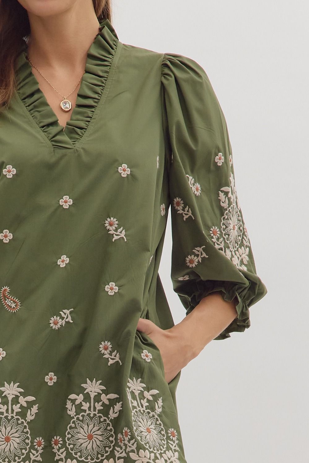 Floral Embroidered Puff Sleeve Dress