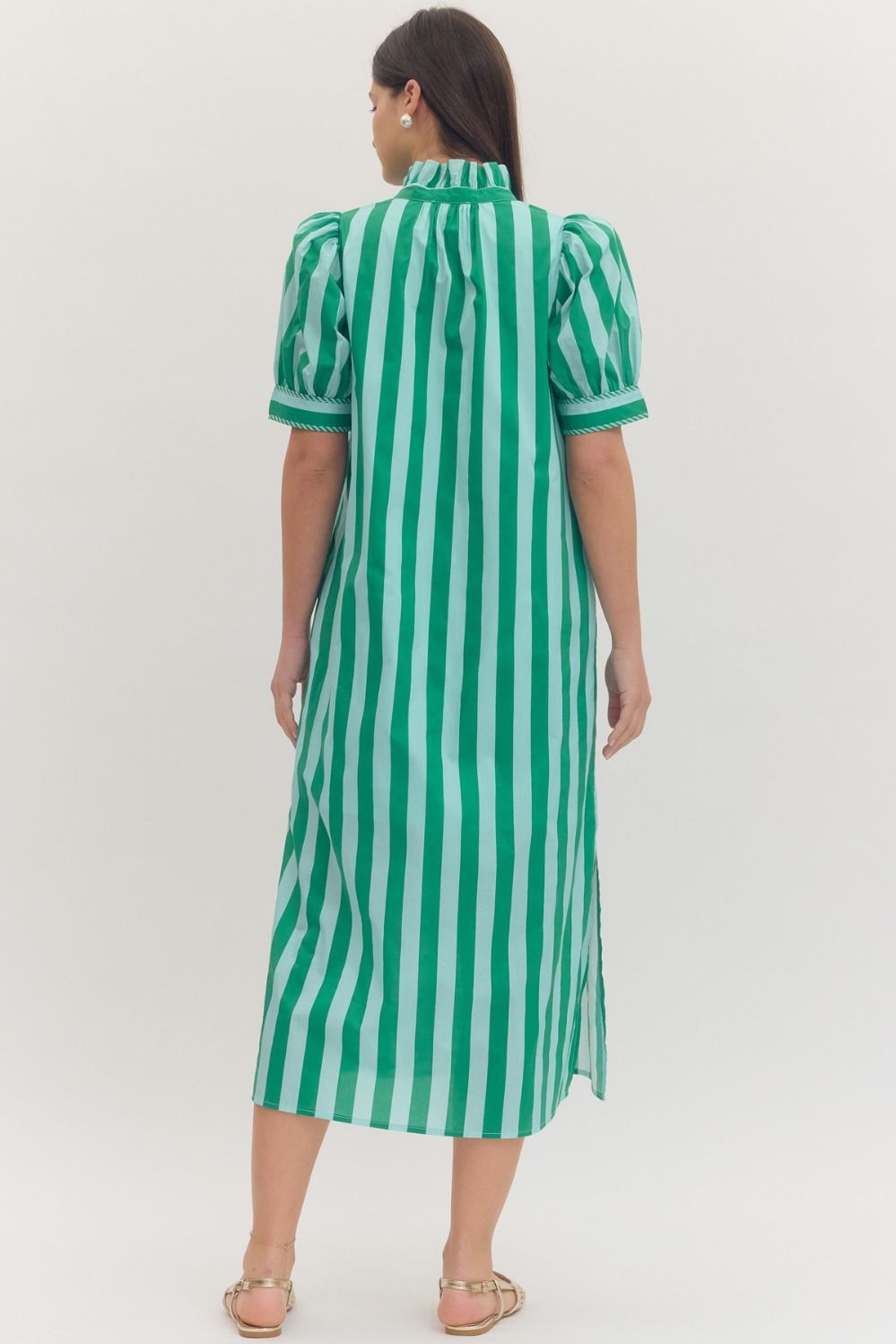 Puff Sleeve Striped Midi Dress