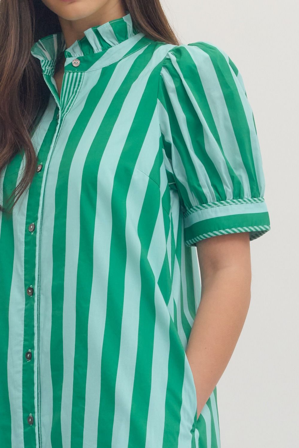 Puff Sleeve Striped Midi Dress