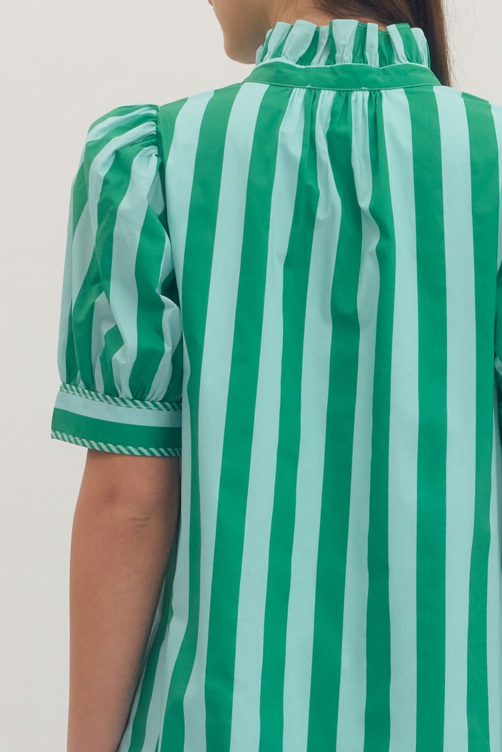 Puff Sleeve Striped Midi Dress