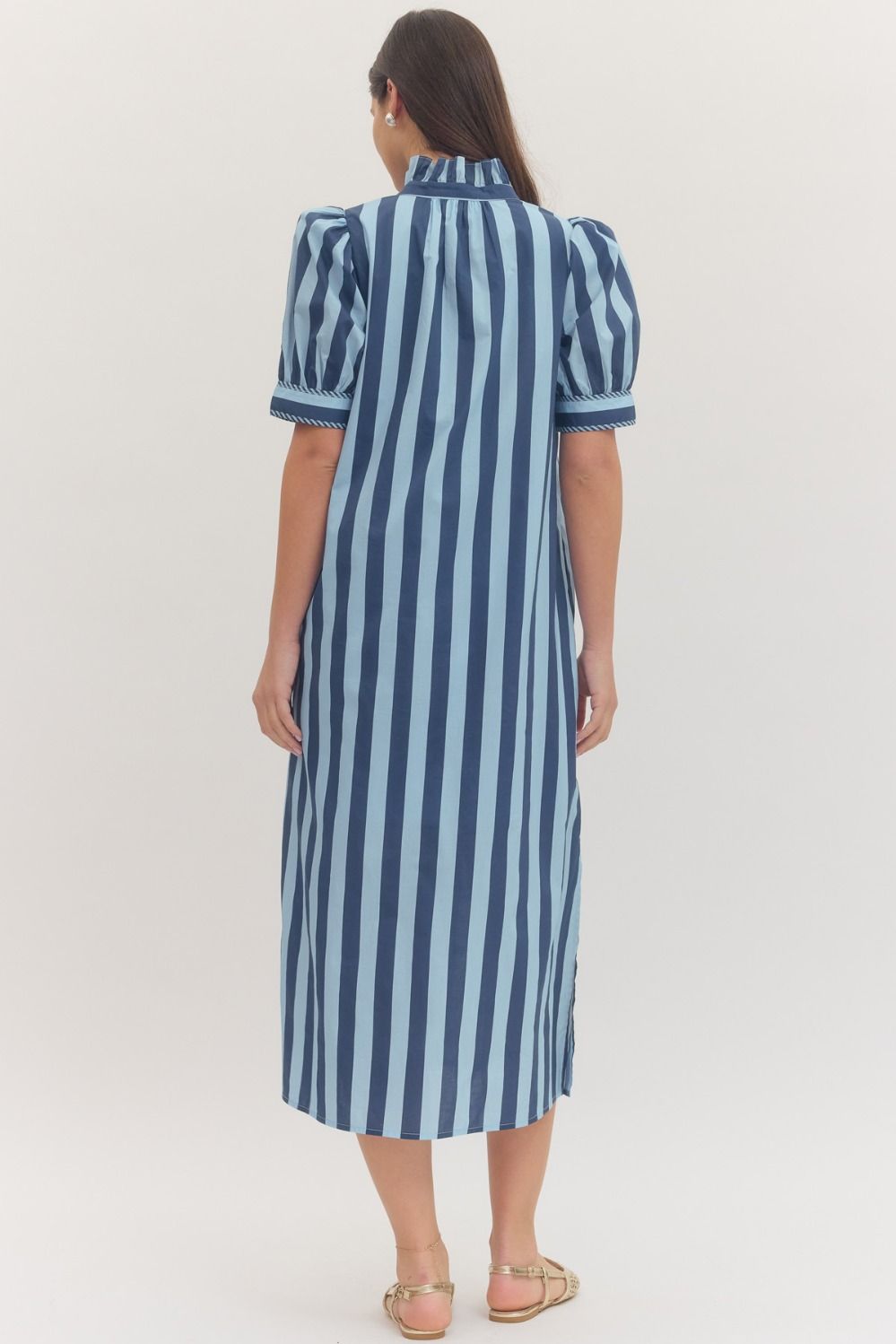 Puff Sleeve Striped Midi Dress
