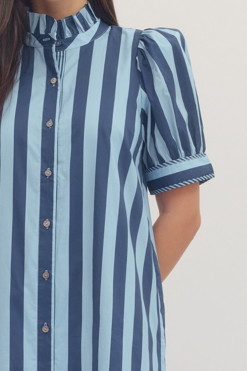 Puff Sleeve Striped Midi Dress