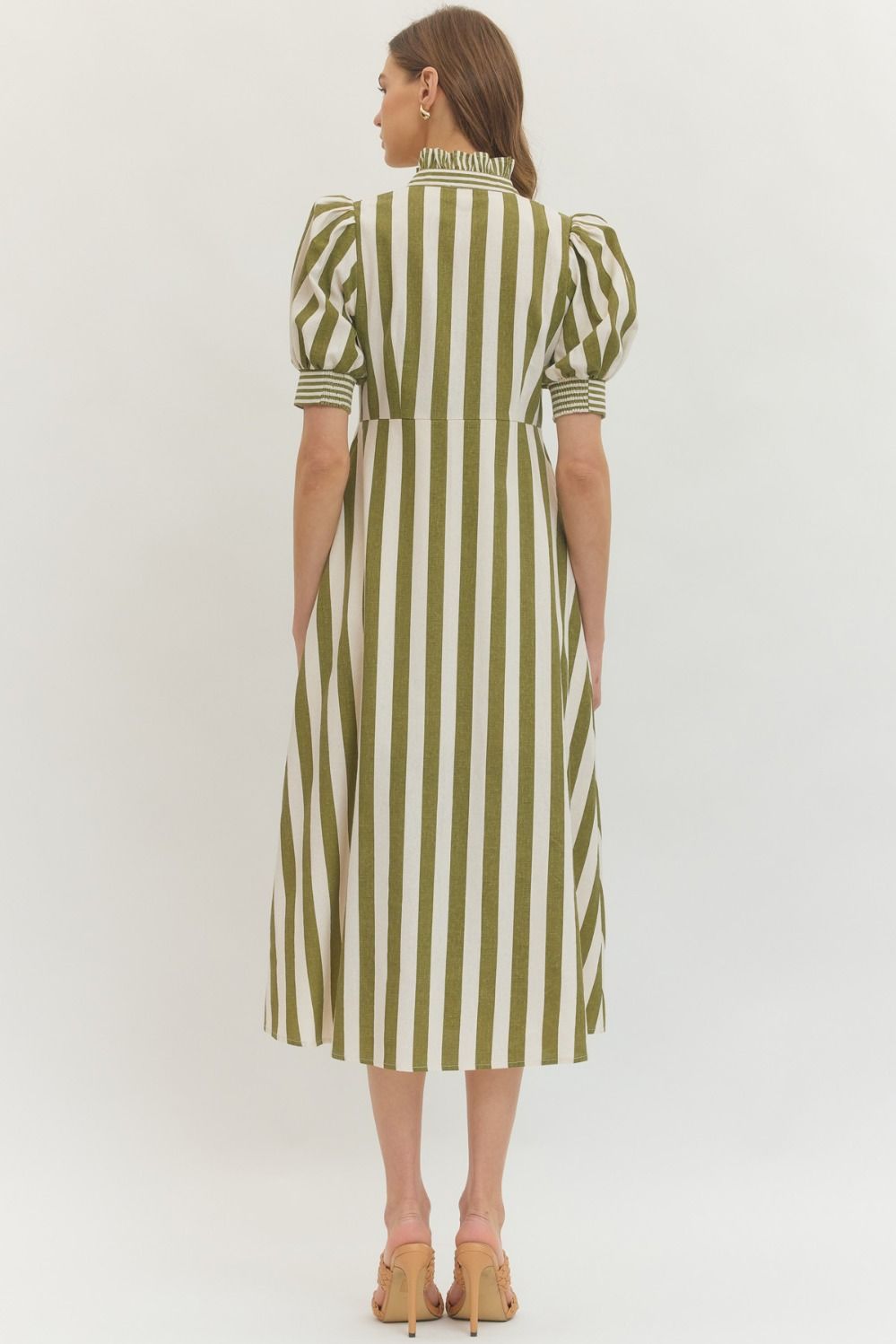 Striped Puff Sleeve Midi Dress