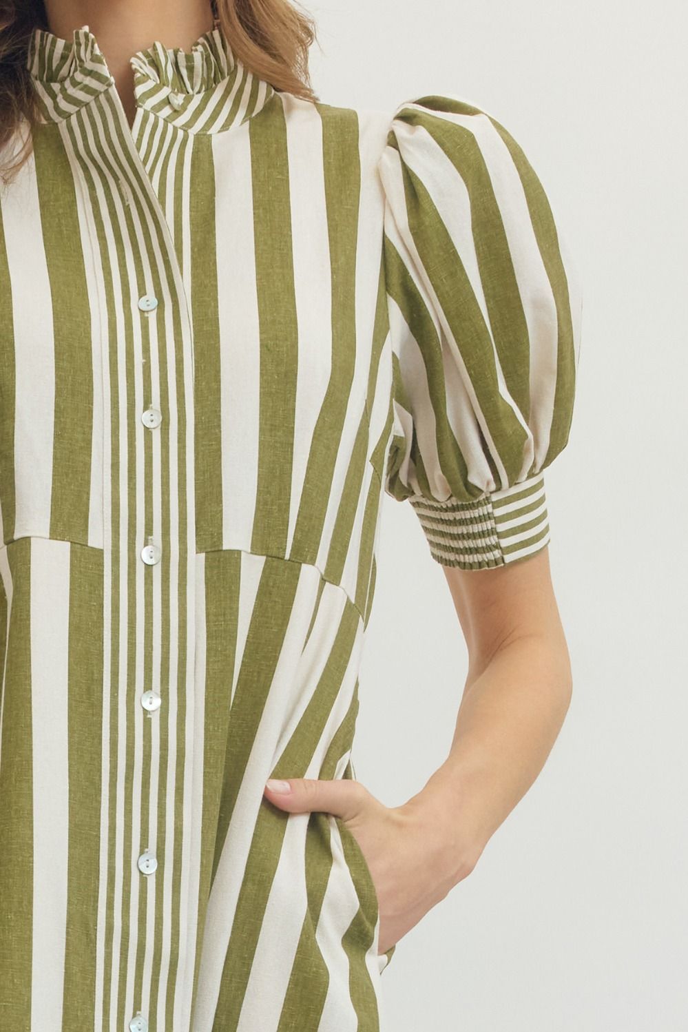 Striped Puff Sleeve Midi Dress