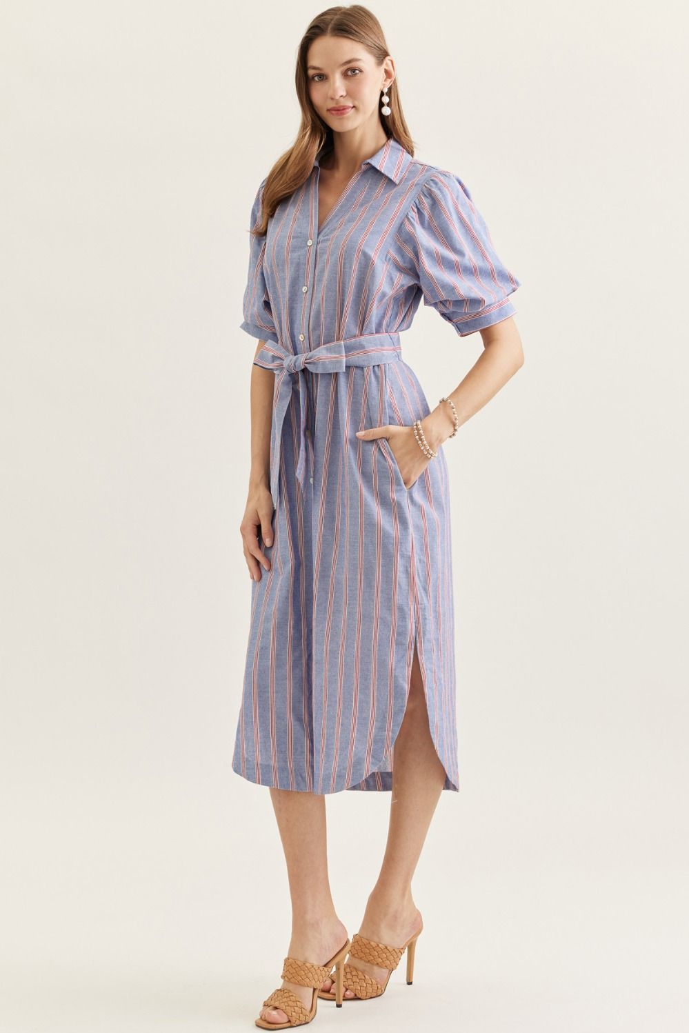 Striped Midi Shirt Dress