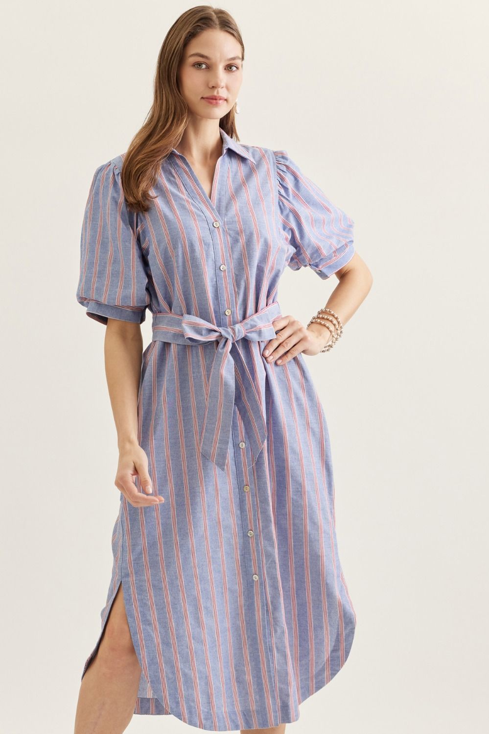 Striped Midi Shirt Dress