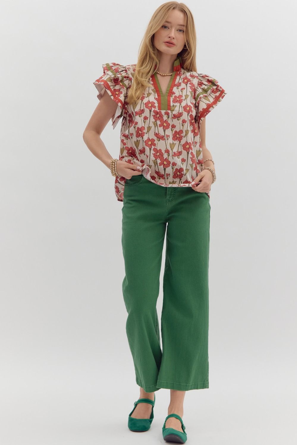 Floral Flutter Sleeve Popover