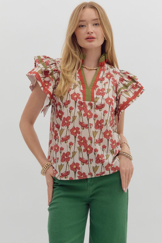 Floral Flutter Sleeve Popover
