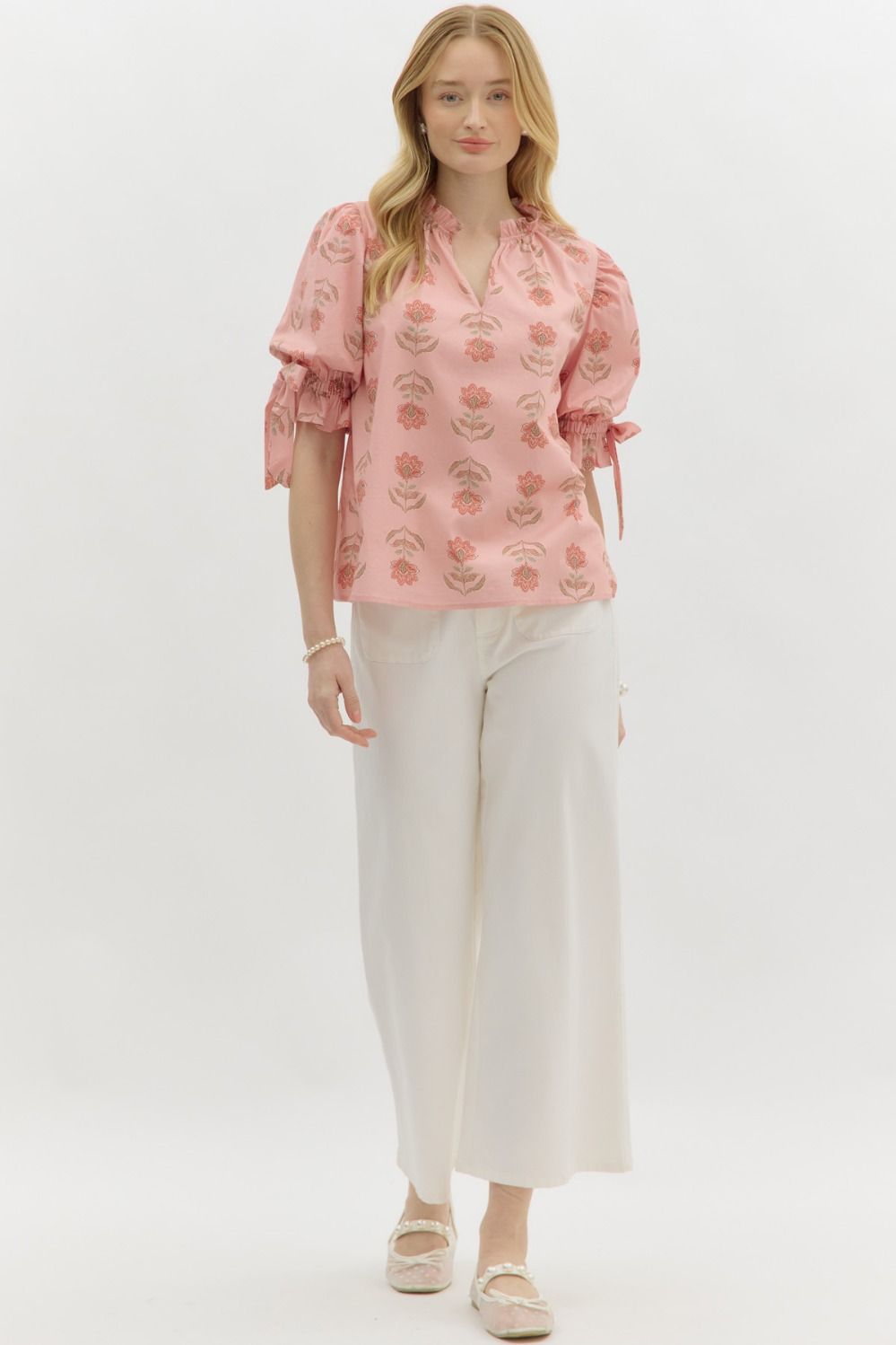 Floral Ruffle Neck Pullover Top