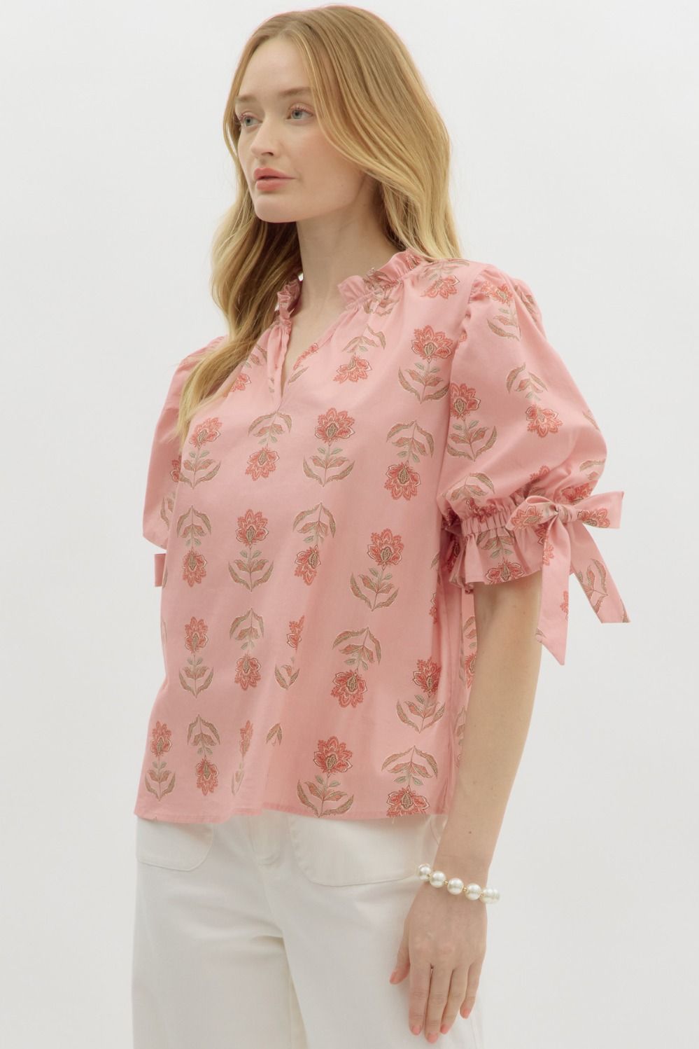 Floral Ruffle Neck Pullover Top